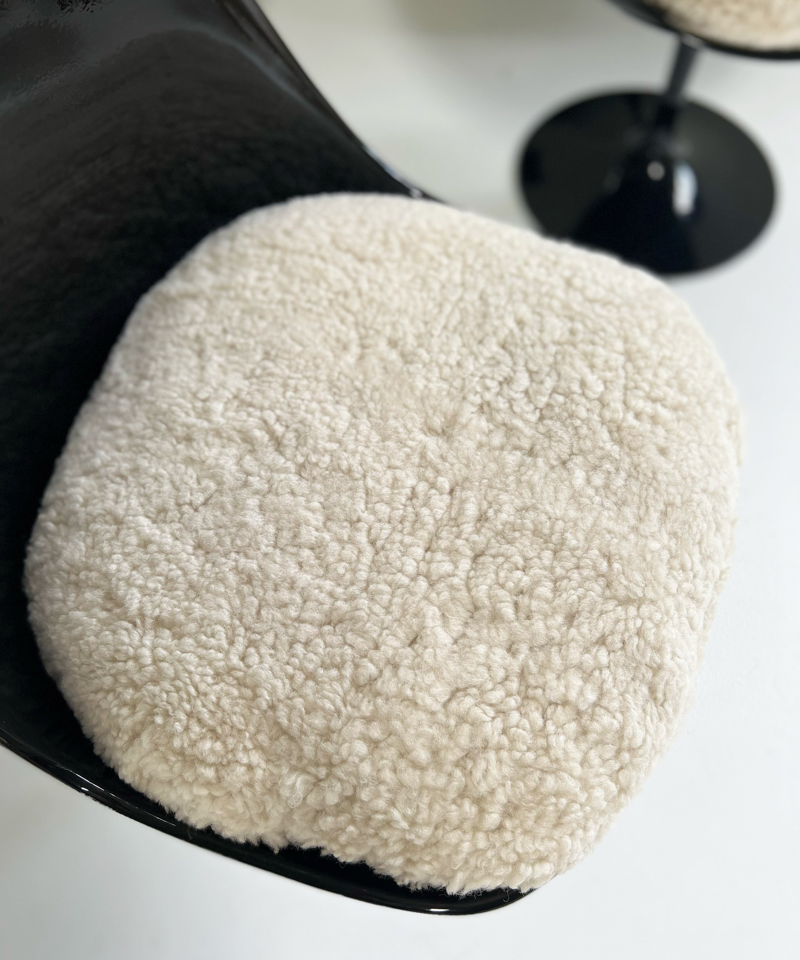 Tulip Chairs with Custom Shearling Cushions, Set of 6