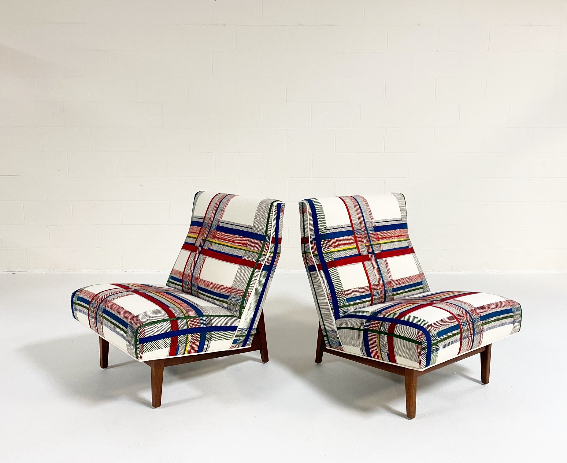 Walnut Slipper Chairs in Hermès Wool, ONE available