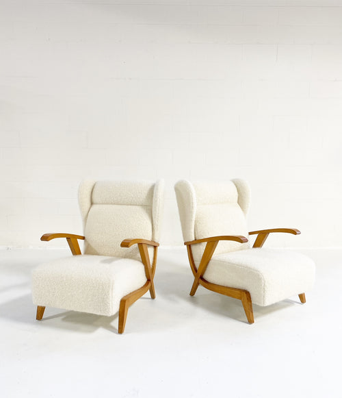 Italian Lounge Chairs in Pierre Frey boucle, pair