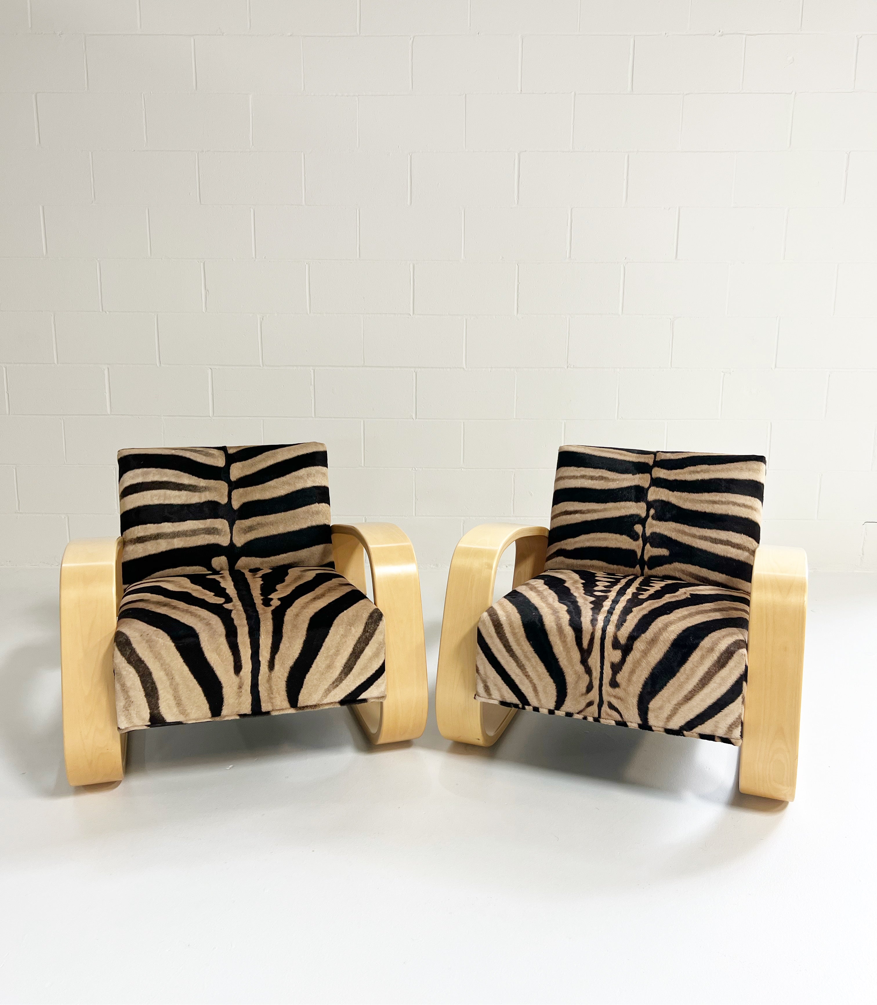Model 400 "Tank" Lounge Chairs in Zebra, Pair