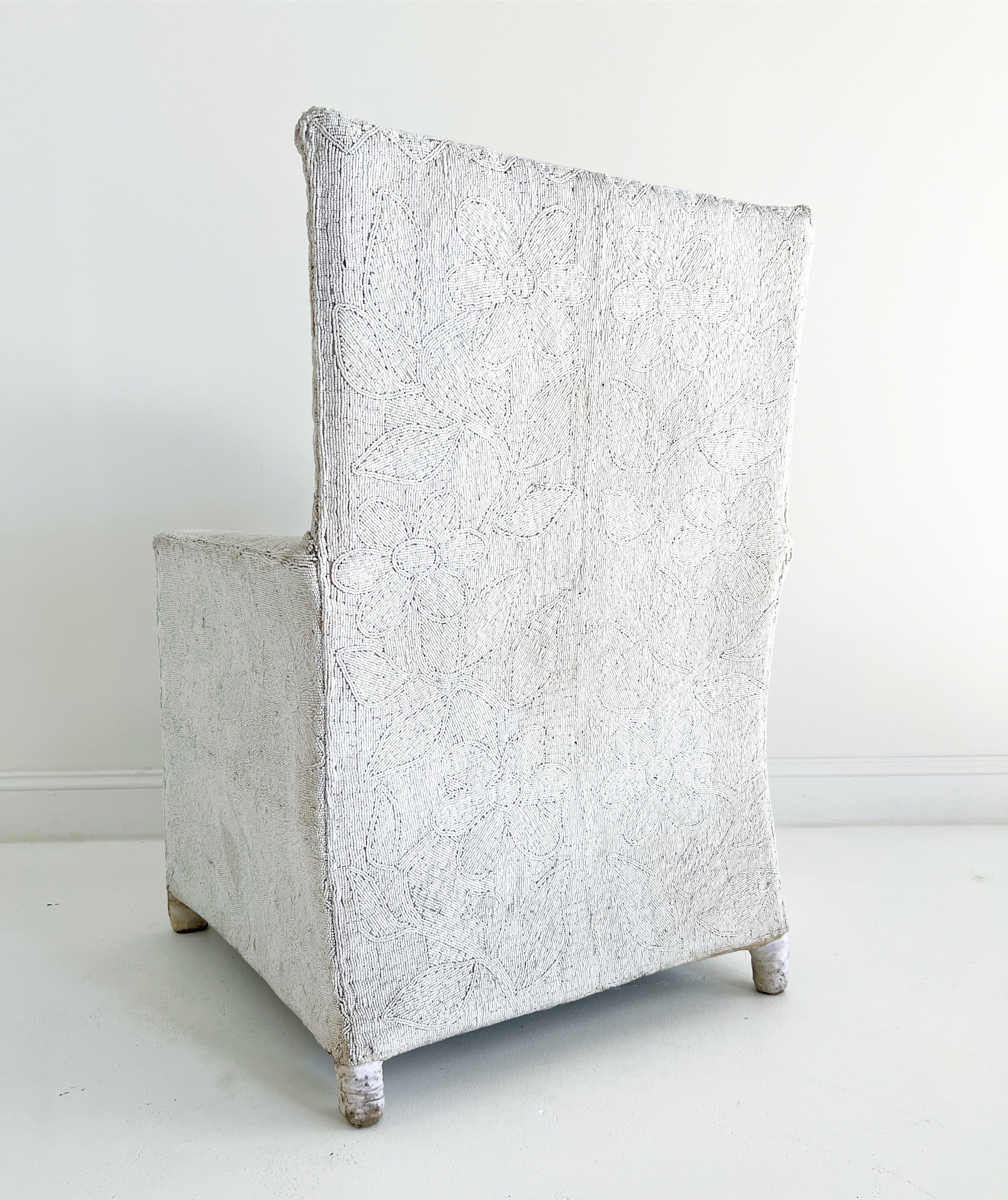 Vintage African Beaded Yoruba Chair - Ivory
