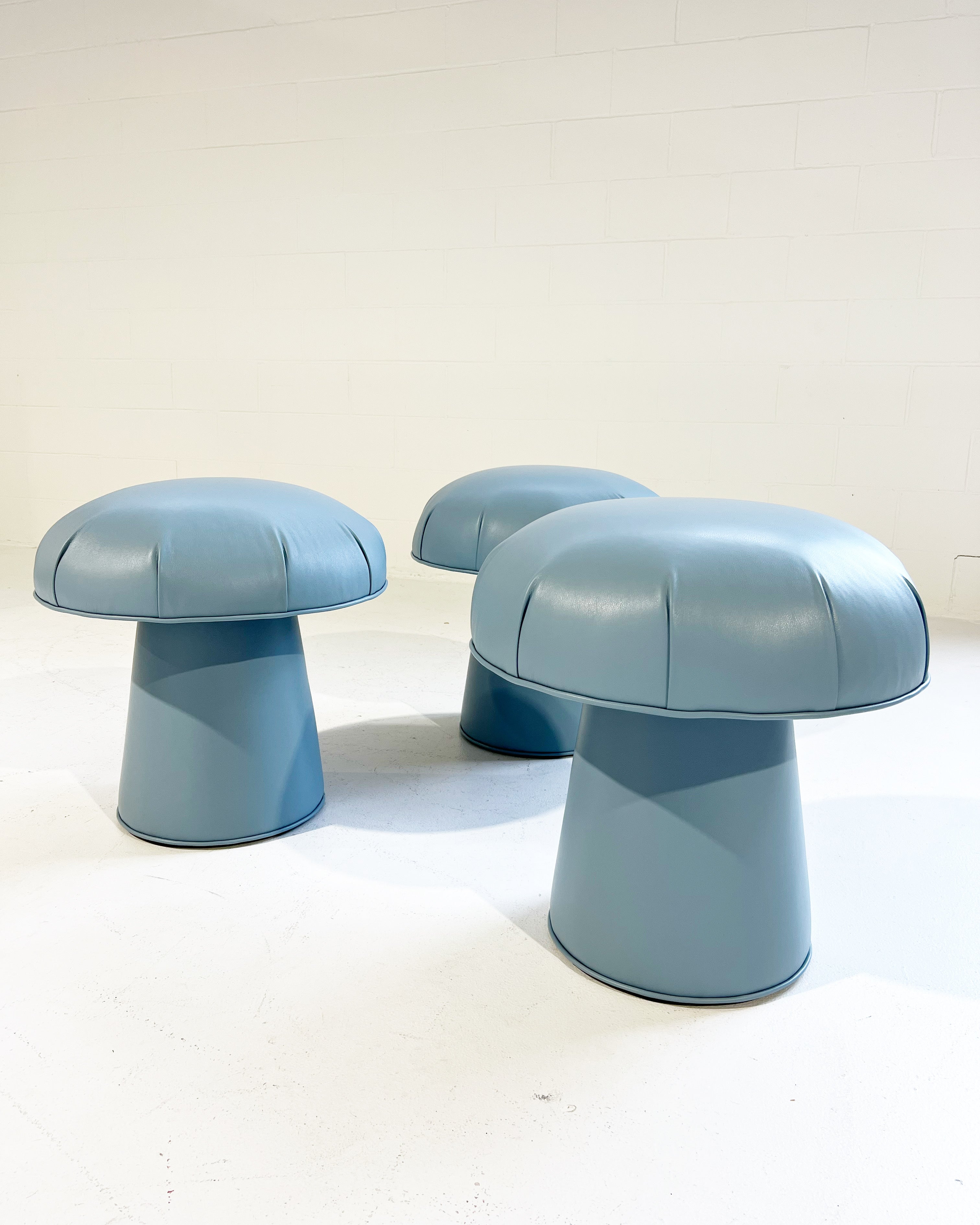 The Forsyth Mushroom Pouf in Sky Blue Leather
