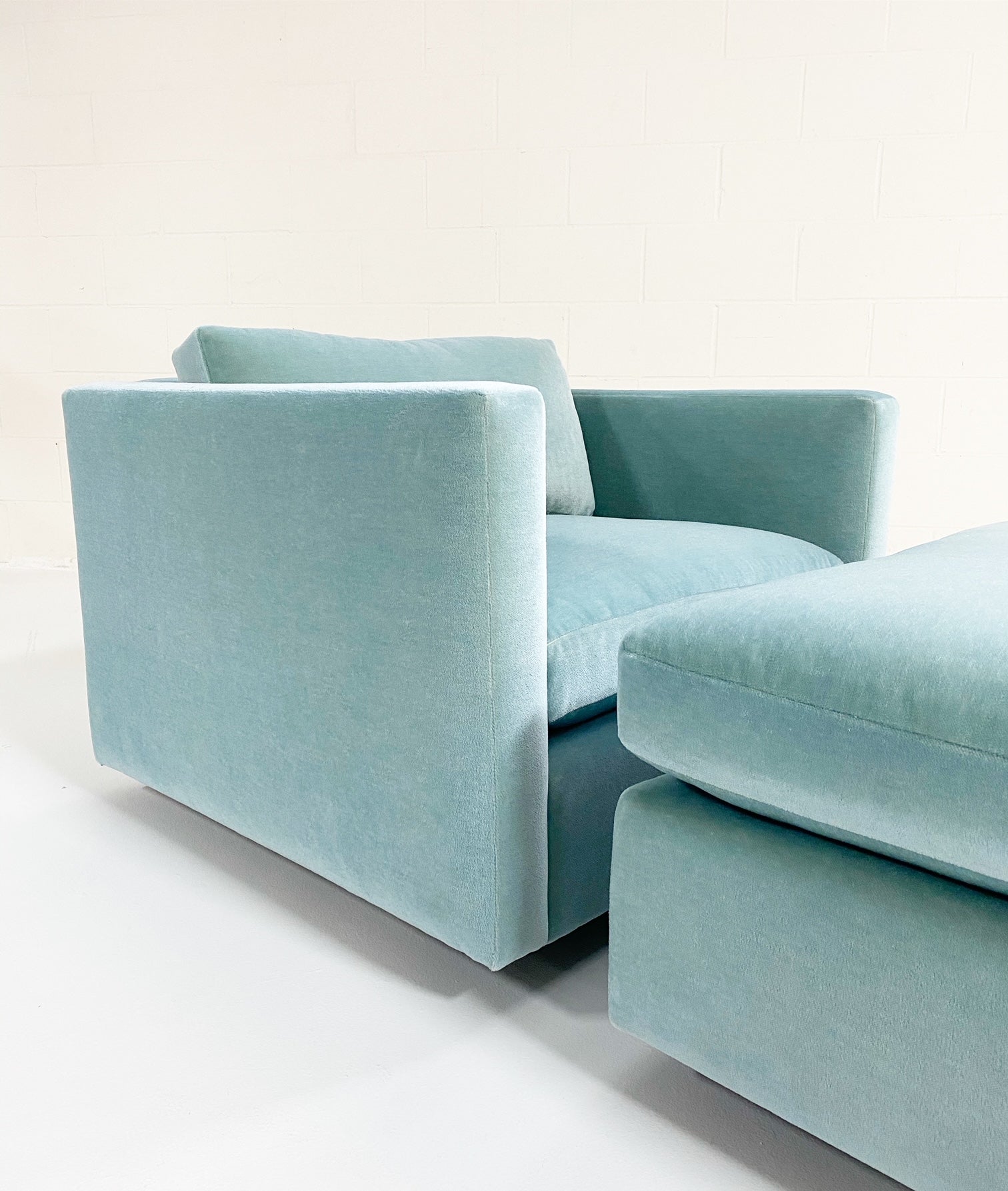 Club Chair & Ottoman in Pierre Frey Mohair Velvet