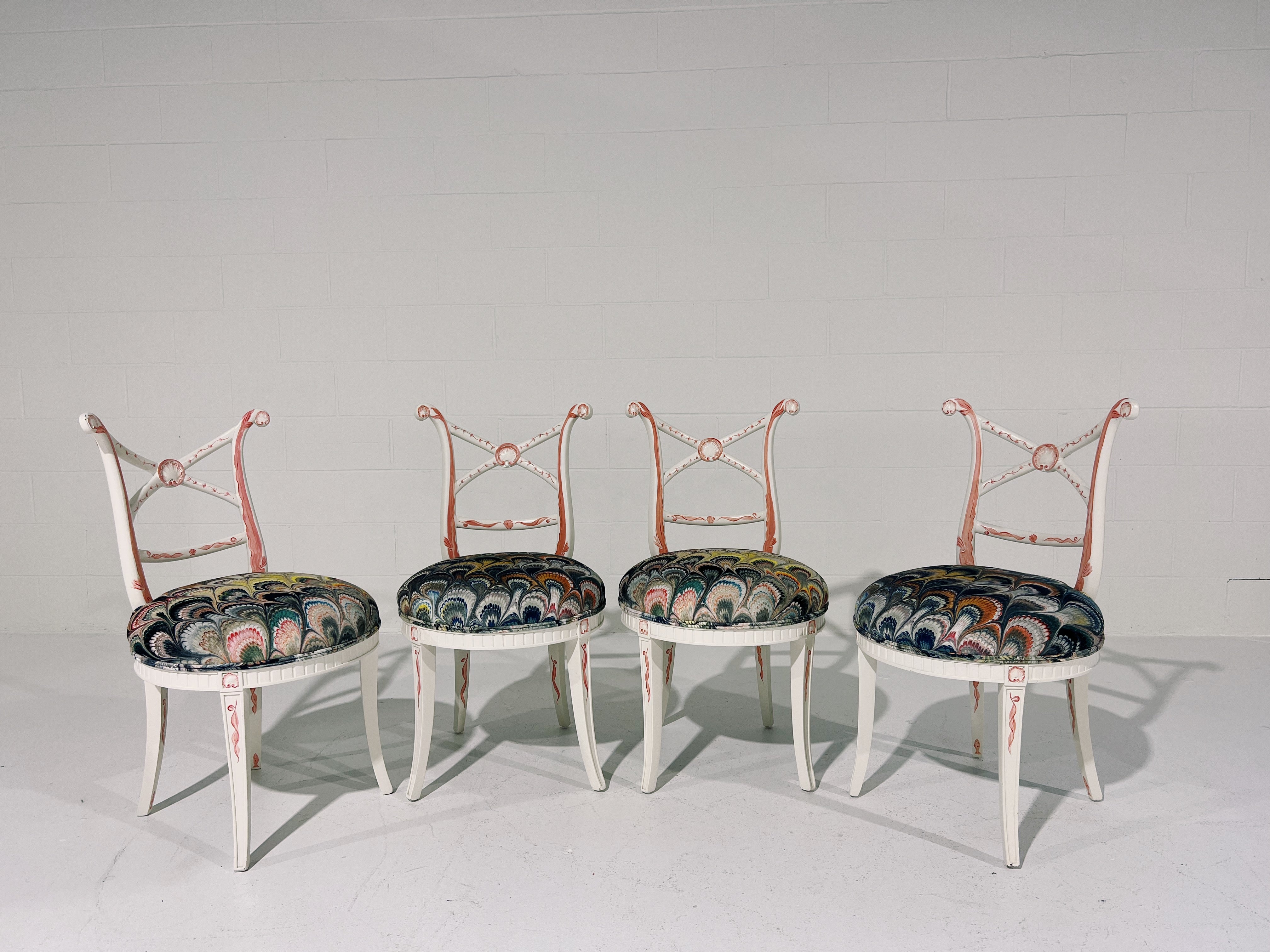 Hand-Painted 'Sea Monsters' Chairs, Set of 4