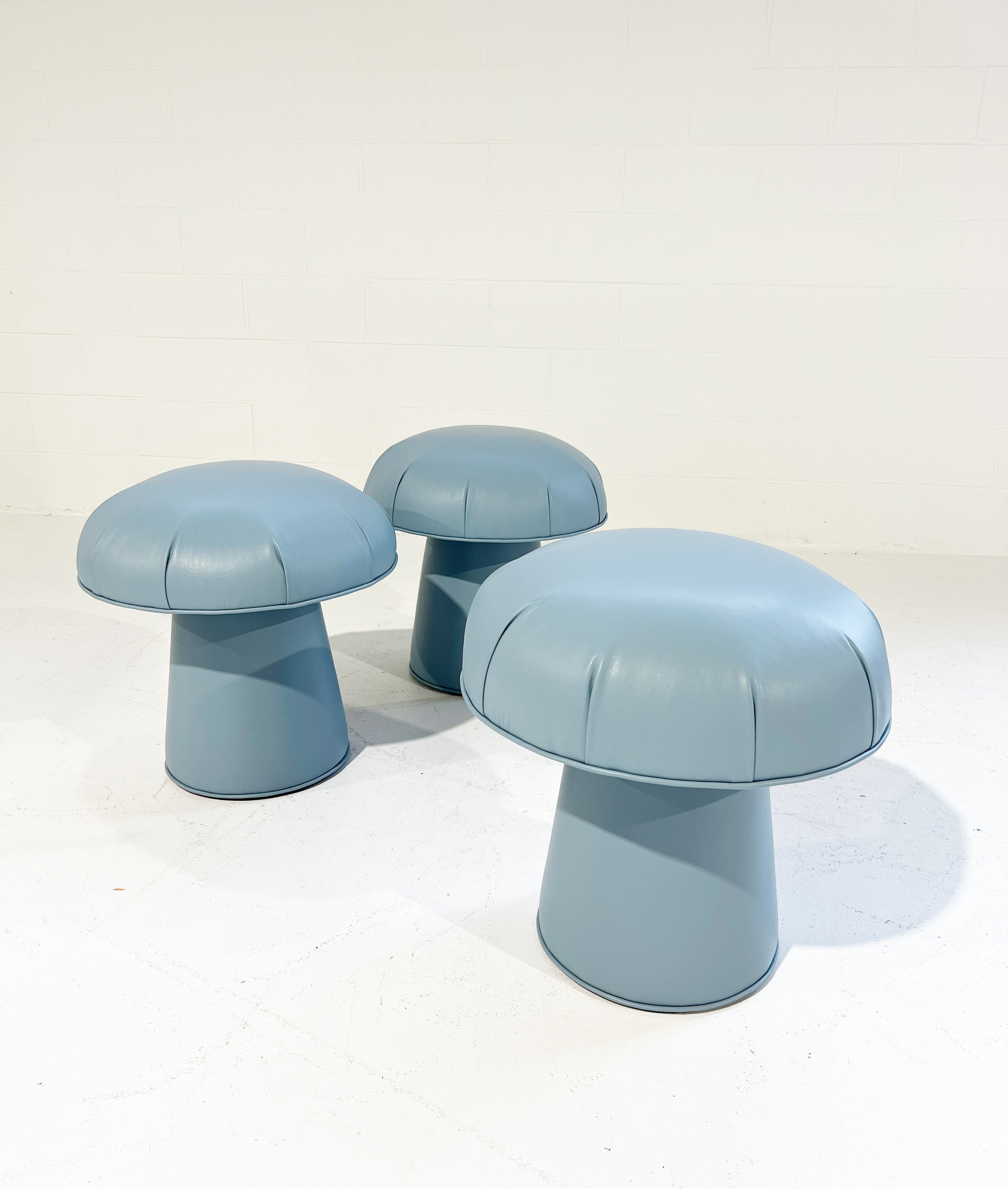 The Forsyth Mushroom Pouf in Sky Blue Leather