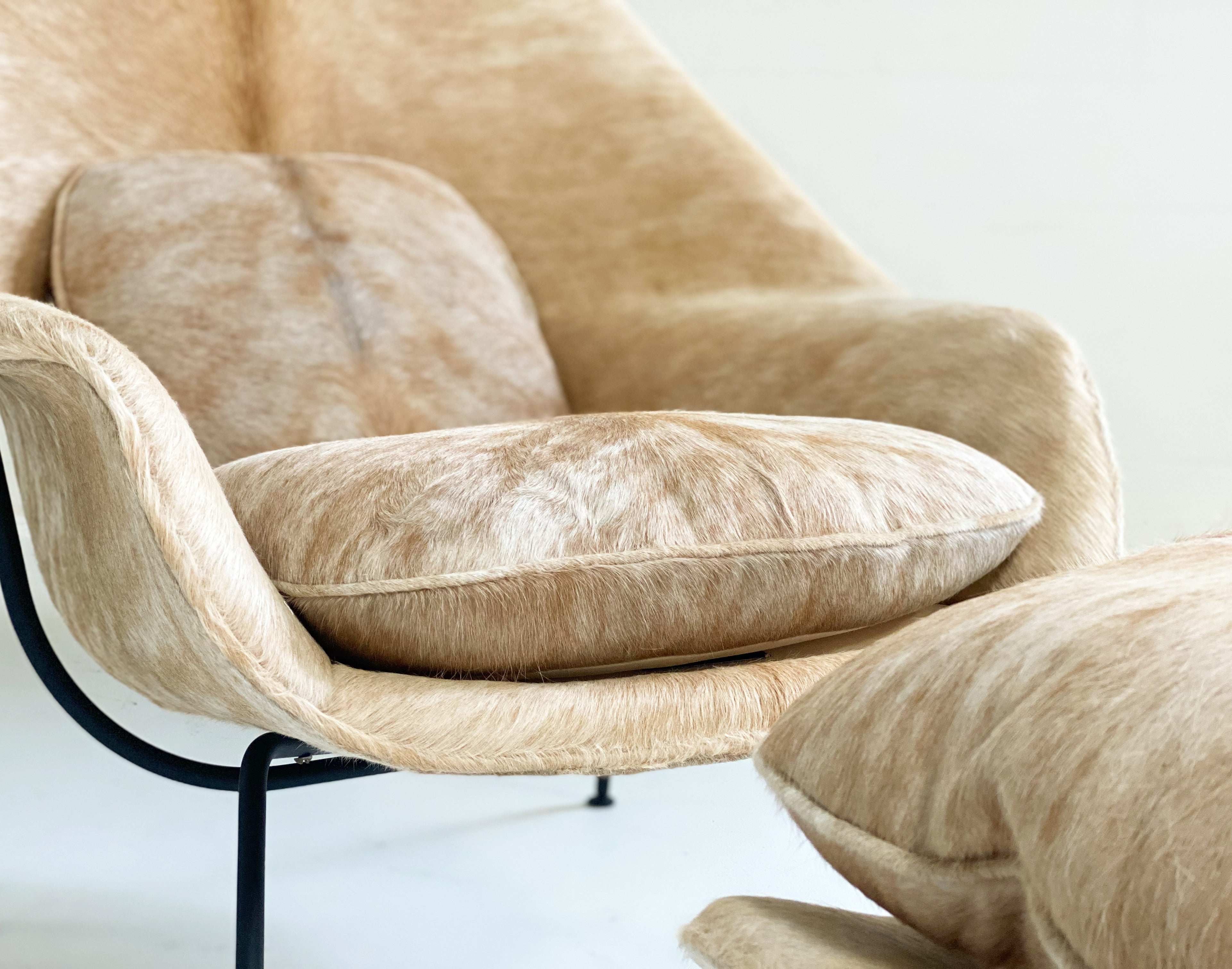 One-of-a-Kind Womb Chair and Ottoman in Brazilian Cowhide
