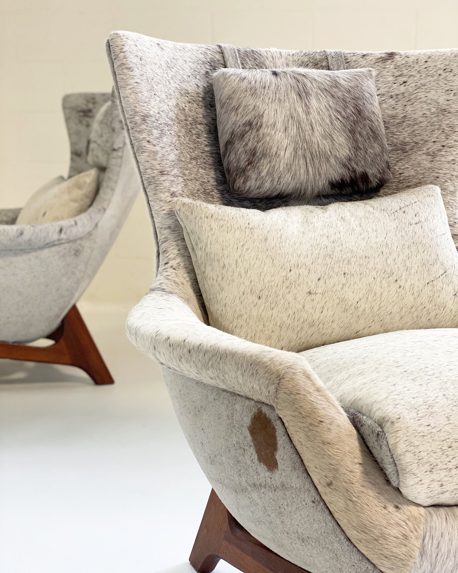 Wingback Lounge Chairs in Brazilian Cowhide, pair