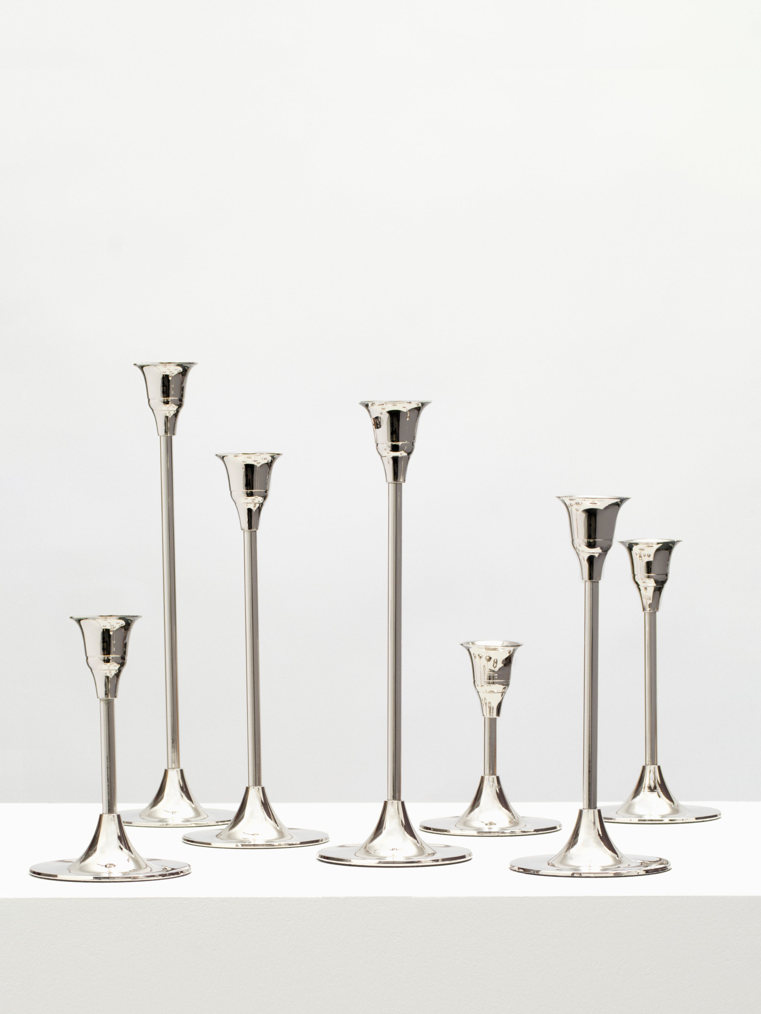 Candlesticks of Various Sizes, Set of 7 - Nickel