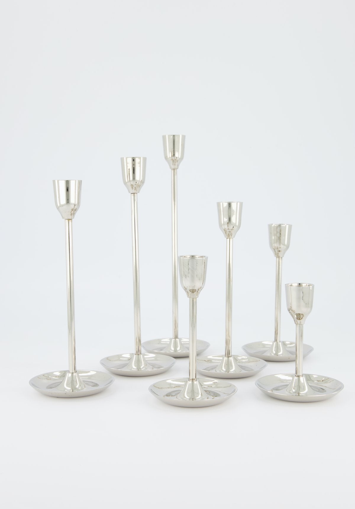 Candlesticks of Various Sizes, Set of 7 - Nickel