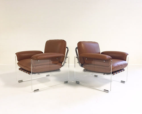 Argenta Lucite Chairs in Loro Piana Italian Buffalo Leather, pair - FORSYTH