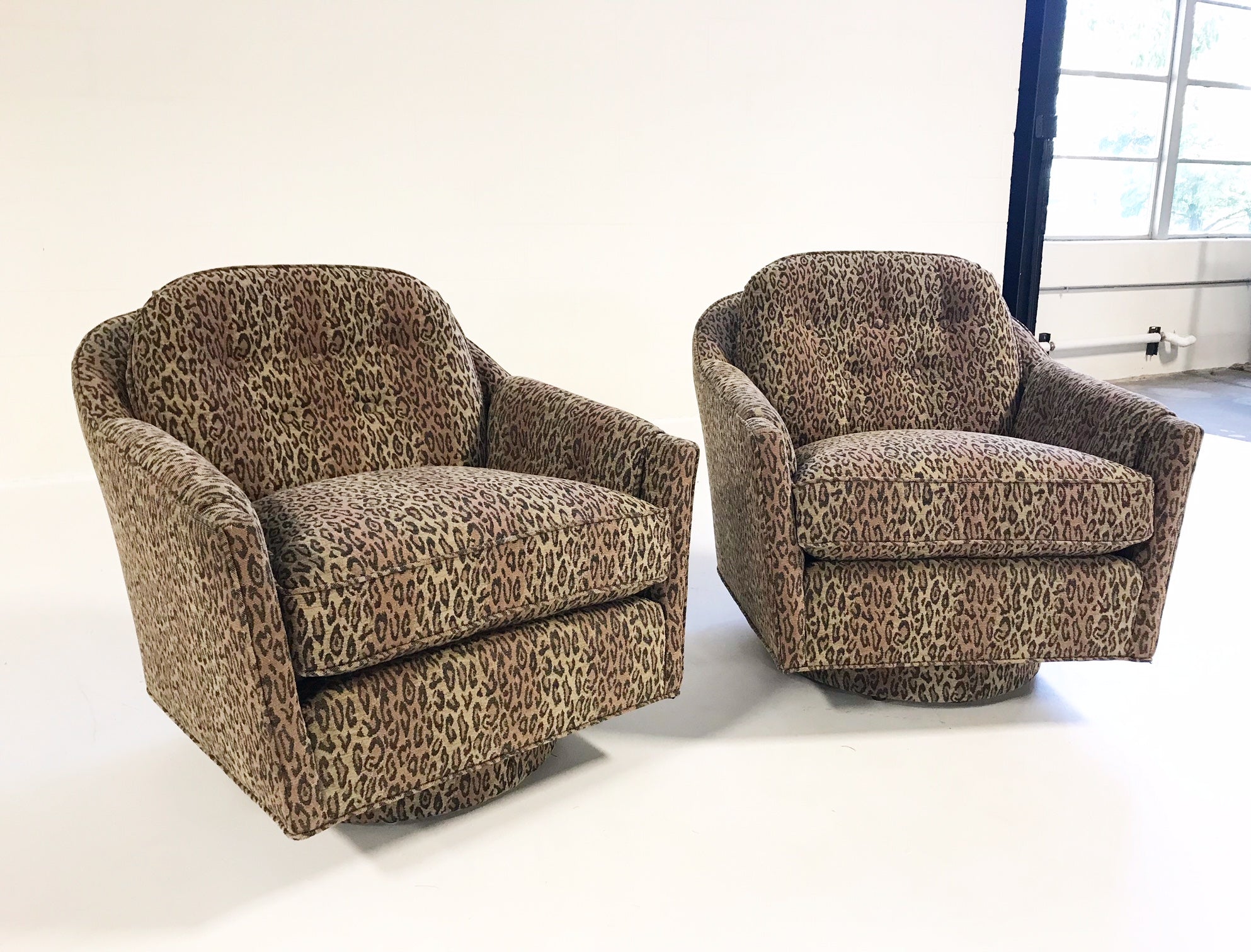 Lounge Chairs in Kravet Leopard Print Fabric, pair - FORSYTH