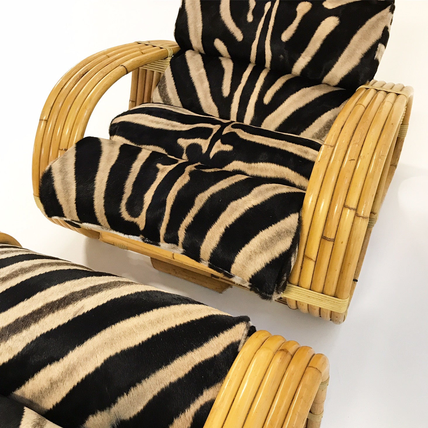 Five-Strand Rattan Lounge Chair & Ottoman with Zebra Hide