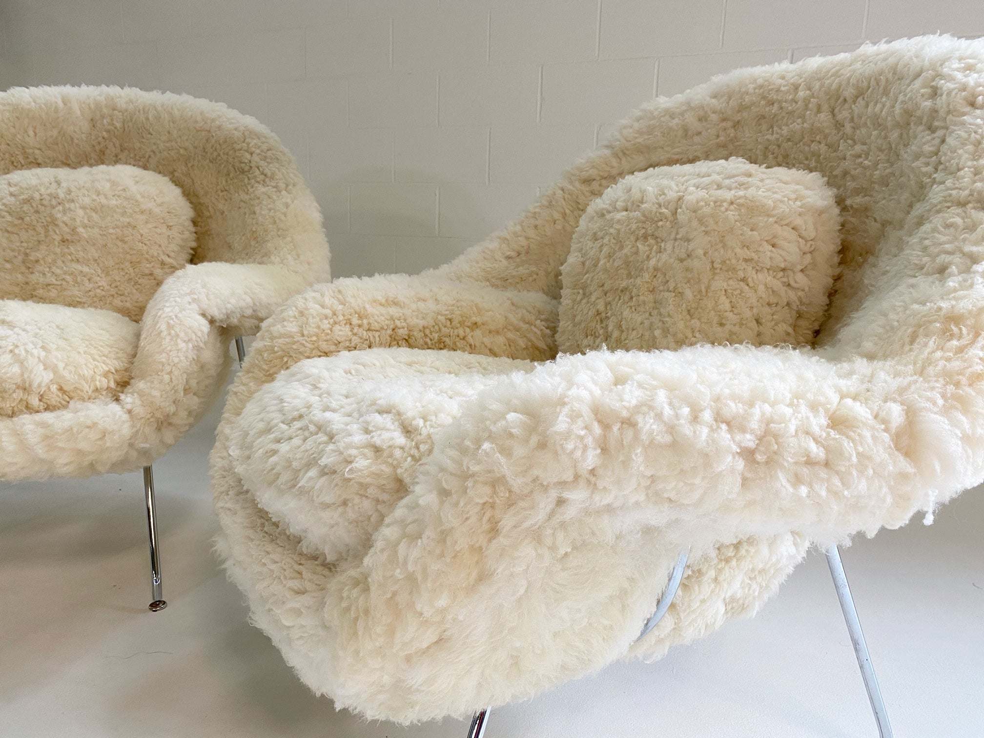 Bespoke Womb Chair and Ottoman in California Sheepskin