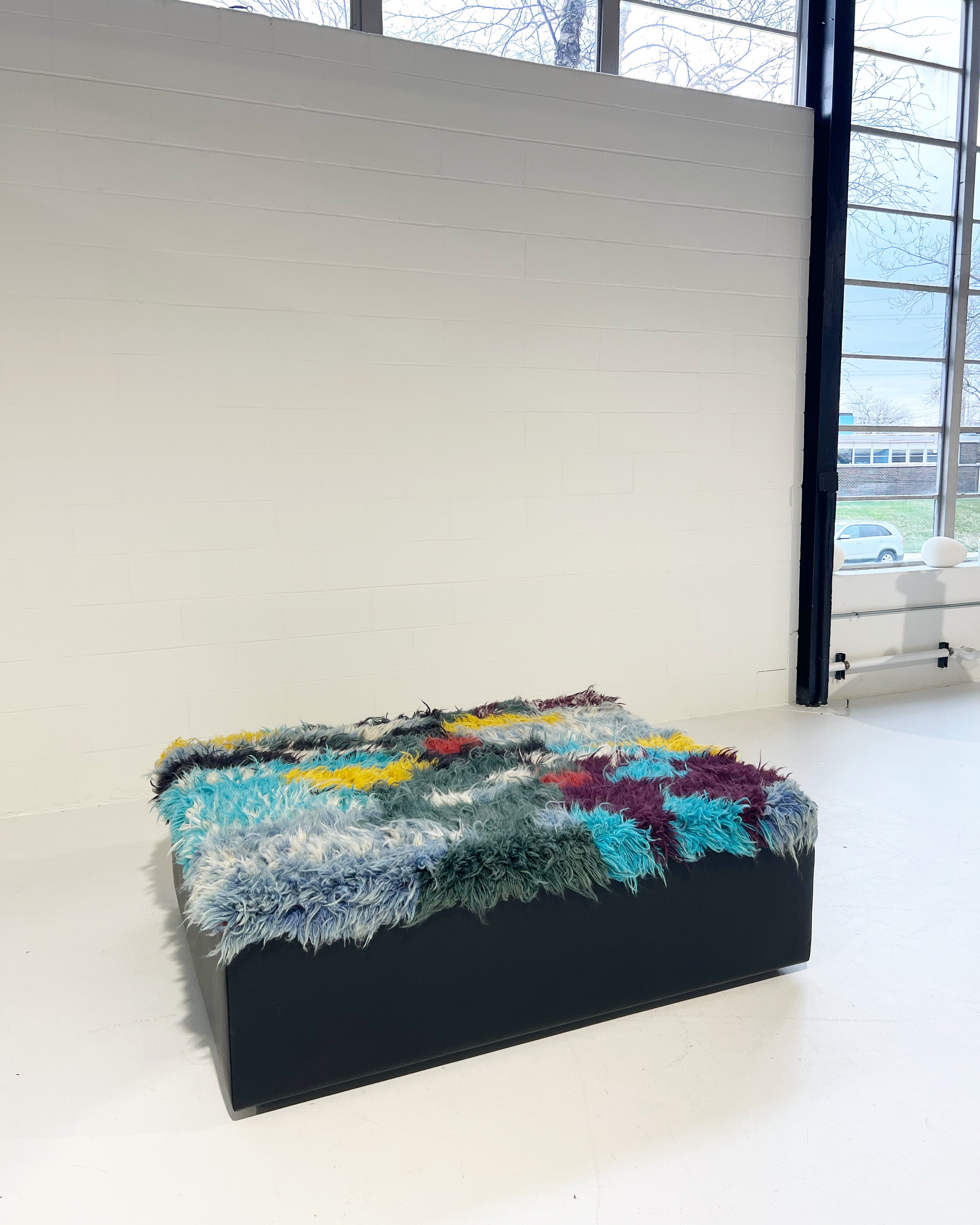 One-of-a-Kind Ottoman with Vintage Qashqai Gabbeh Rug from Iran