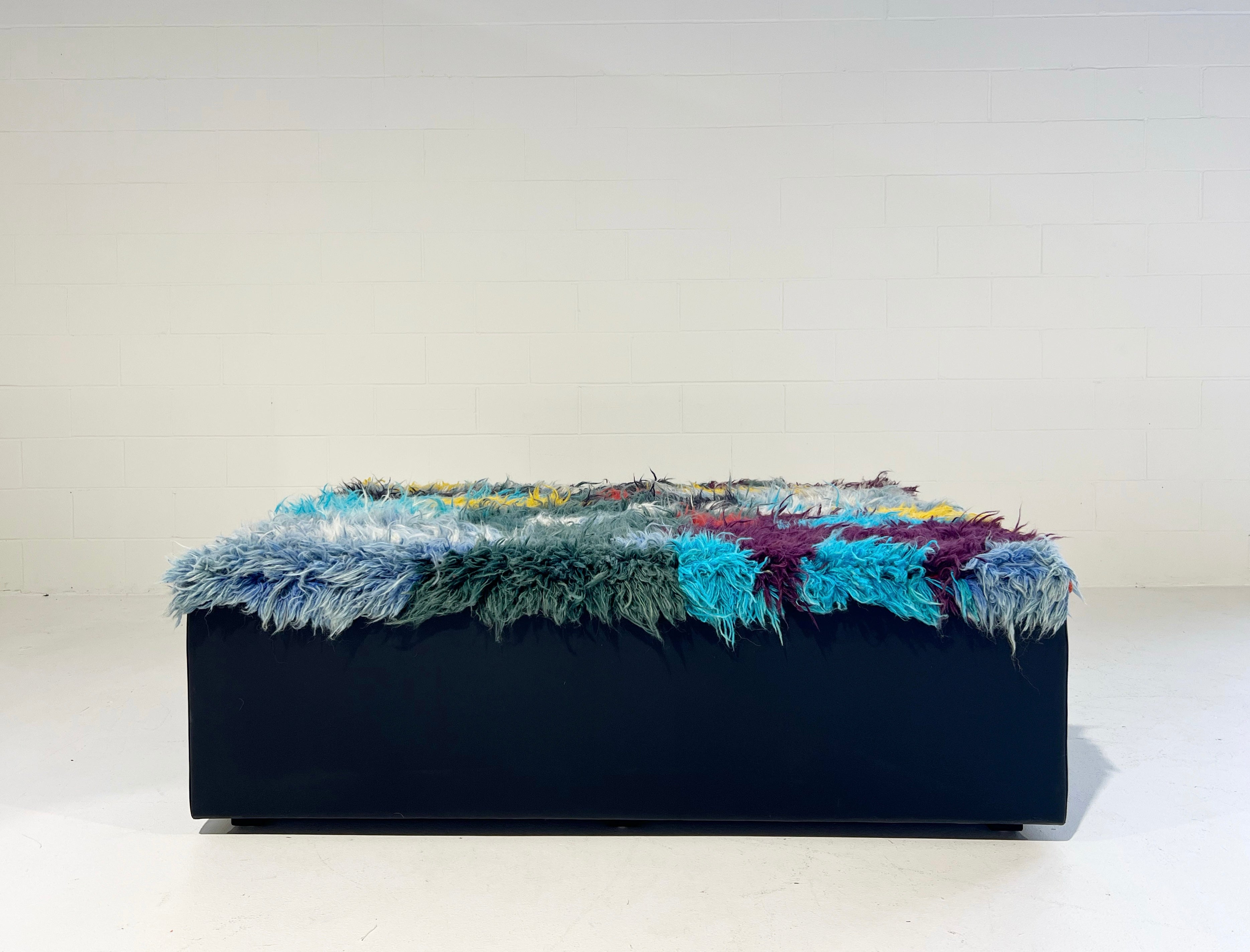 One-of-a-Kind Ottoman with Vintage Qashqai Gabbeh Rug from Iran
