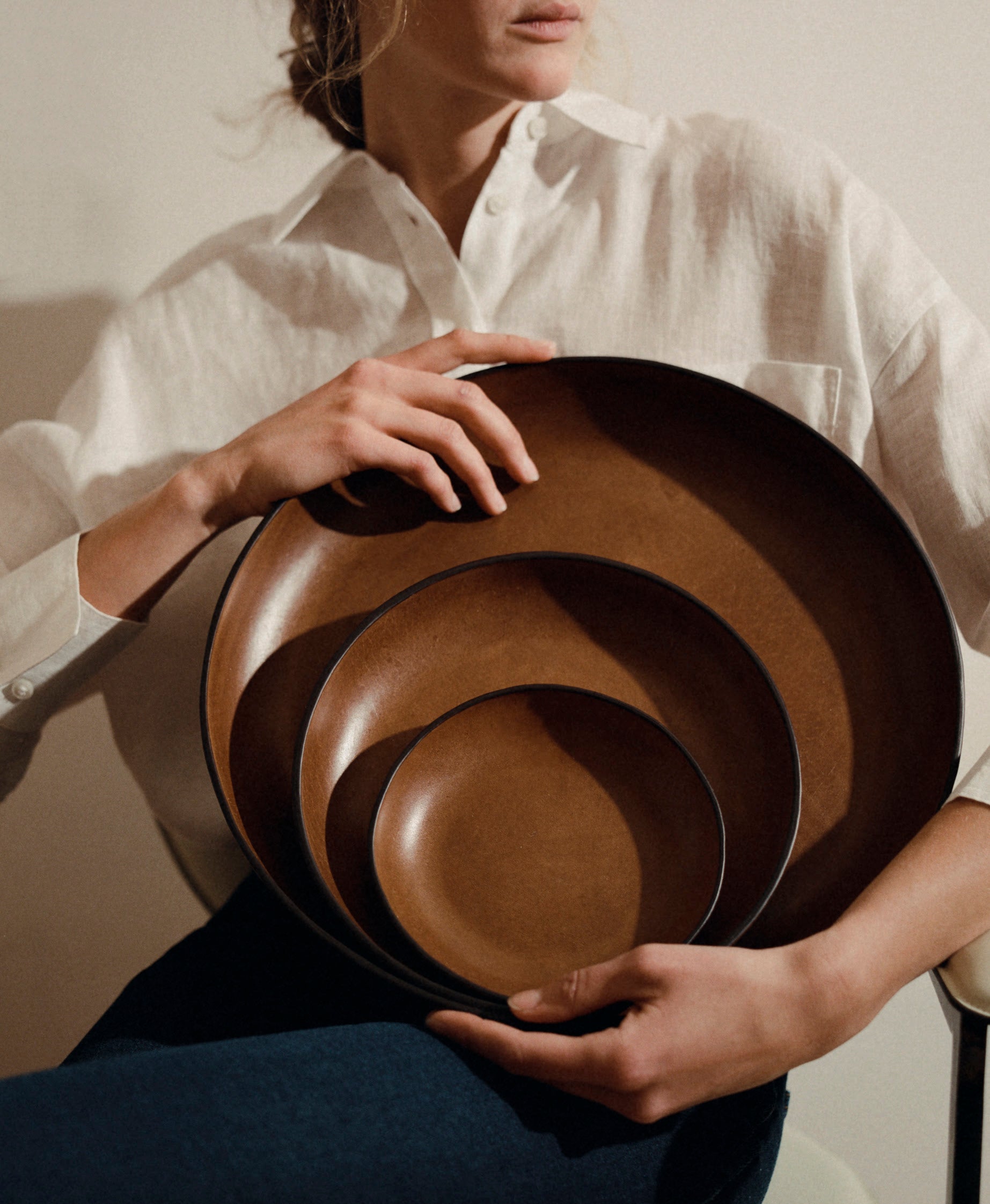 The Tray Set in Molded Leather - Cognac