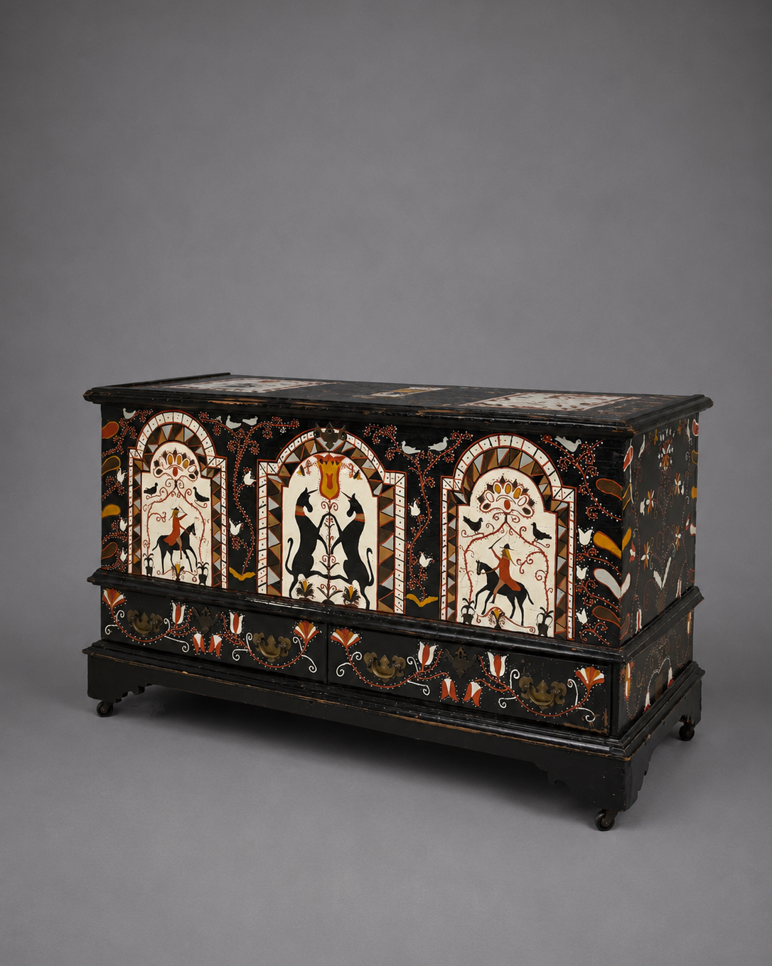 Vintage, Folk Art Hand-Painted Trunk