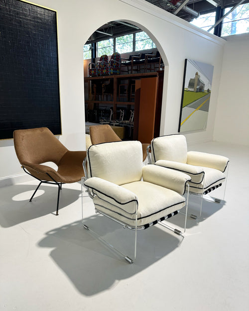 Argenta Lucite Chairs in Inata Alpaca Fabric, pair