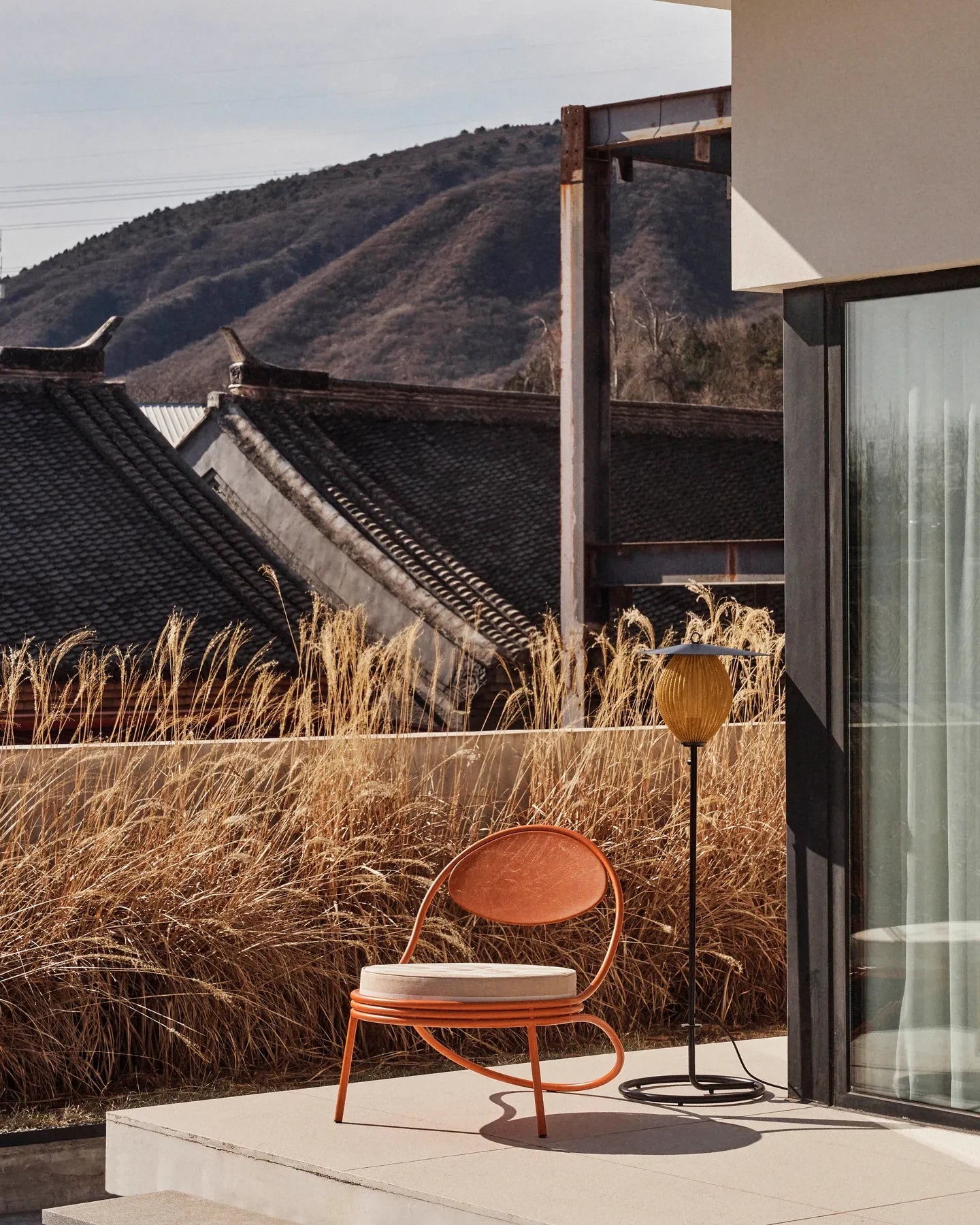 Satellite Outdoor Floor Lamp - Mustard Gold Semi Matte
