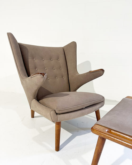 Papa Bear Chair with Ottoman in Loro Piana Nubuck