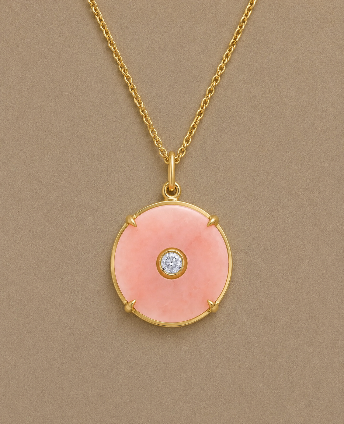 The Circle Pendant, Pink Opal and Diamond