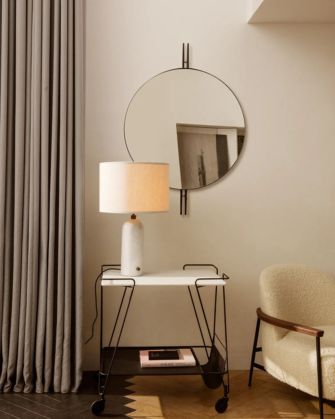 Gravity Table Lamp - White Marble and Canvas Shade - Large