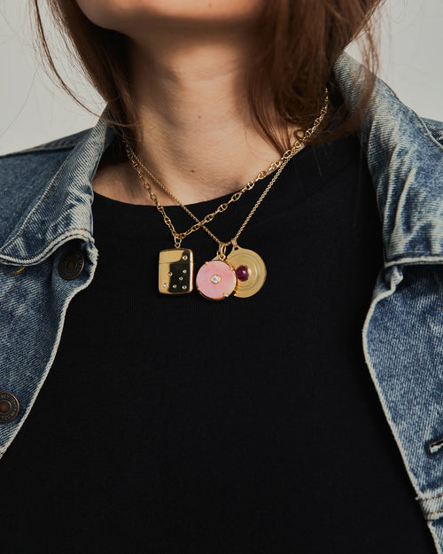 The Circle Pendant, Pink Opal and Diamond
