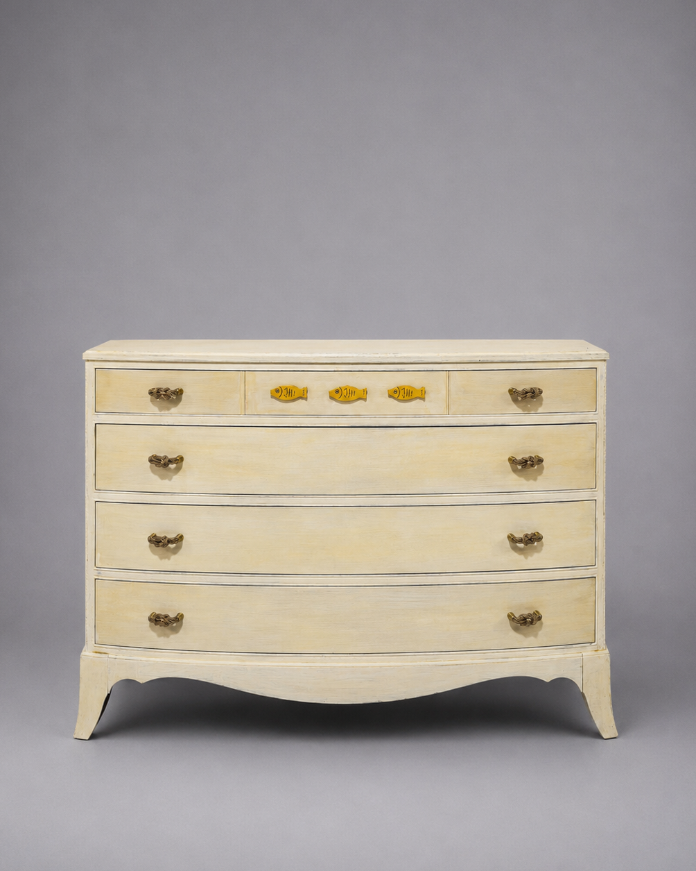 A 20th C. American Bow Front Chest, Newly Hand-Painted
