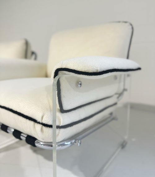 Argenta Lucite Chairs in Inata Alpaca Fabric, pair