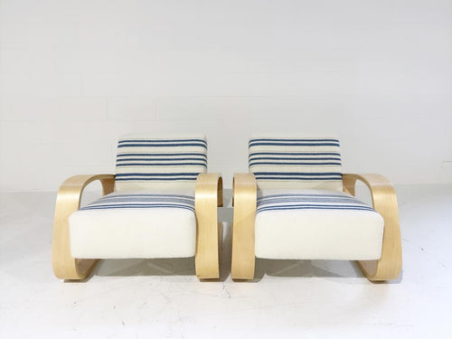 Model 400 "Tank" Lounge Chairs in Swans Island Company Blankets, Pair
