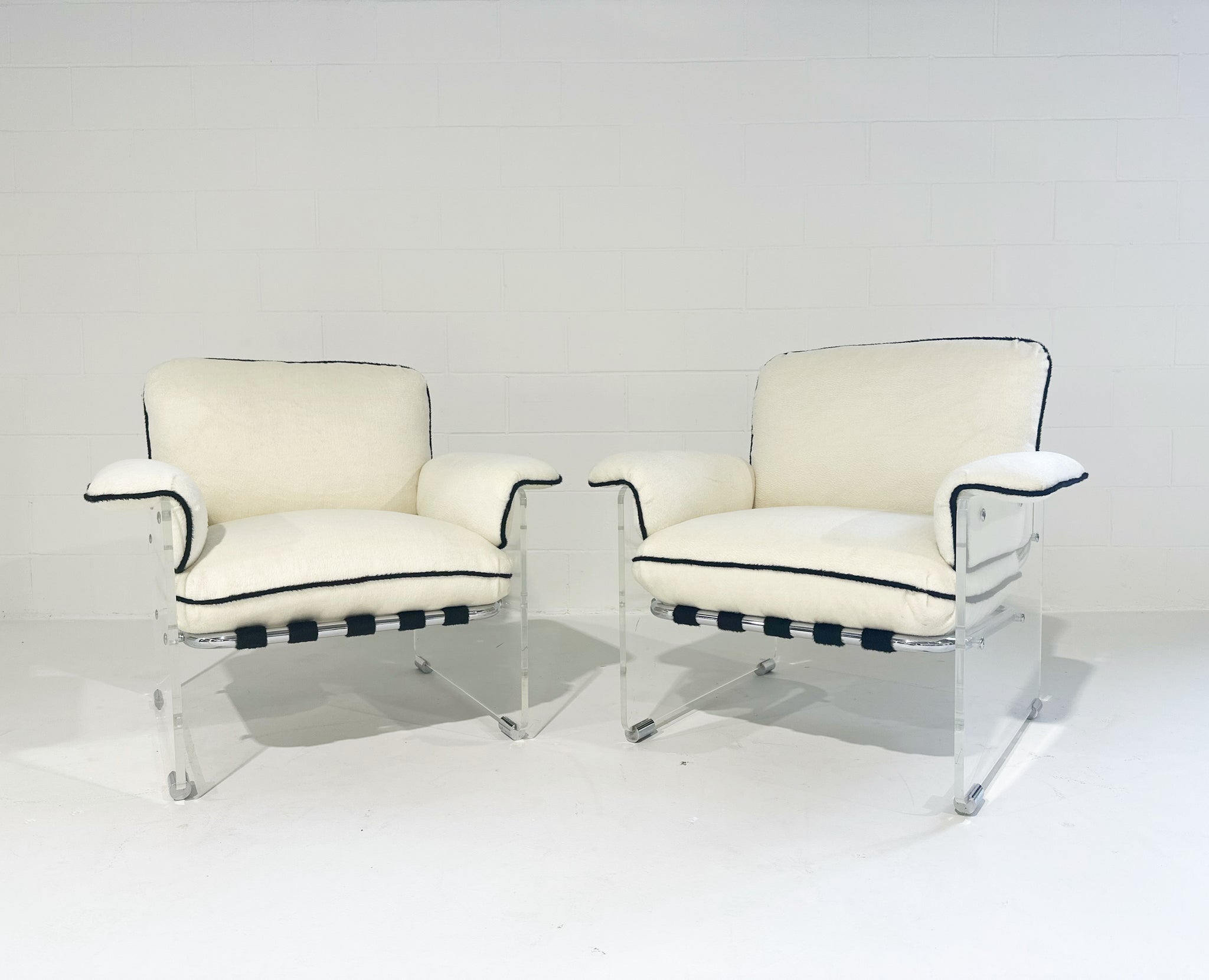 Argenta Lucite Chairs in Inata Alpaca Fabric, pair