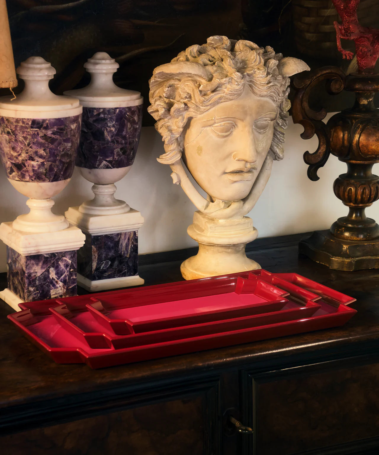 Large Jean Tray | Bordeaux Red/ Fuchsia Pink