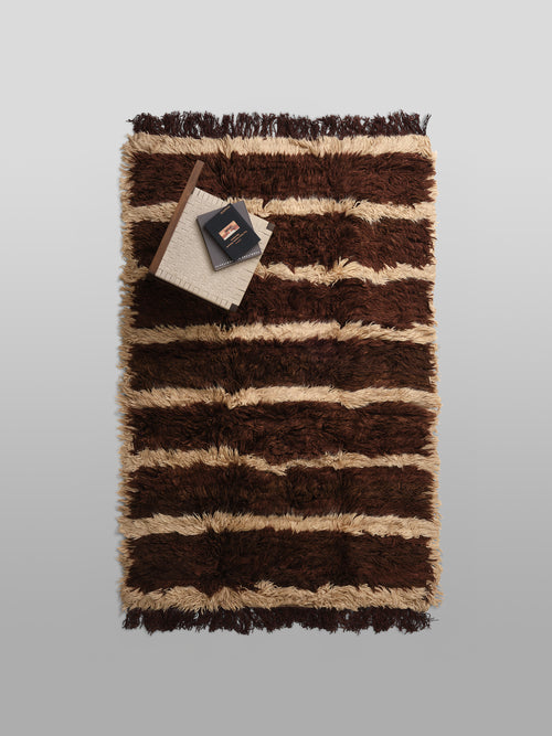 The Woolly Shag Rug - Cocoa and Cream Stripe
