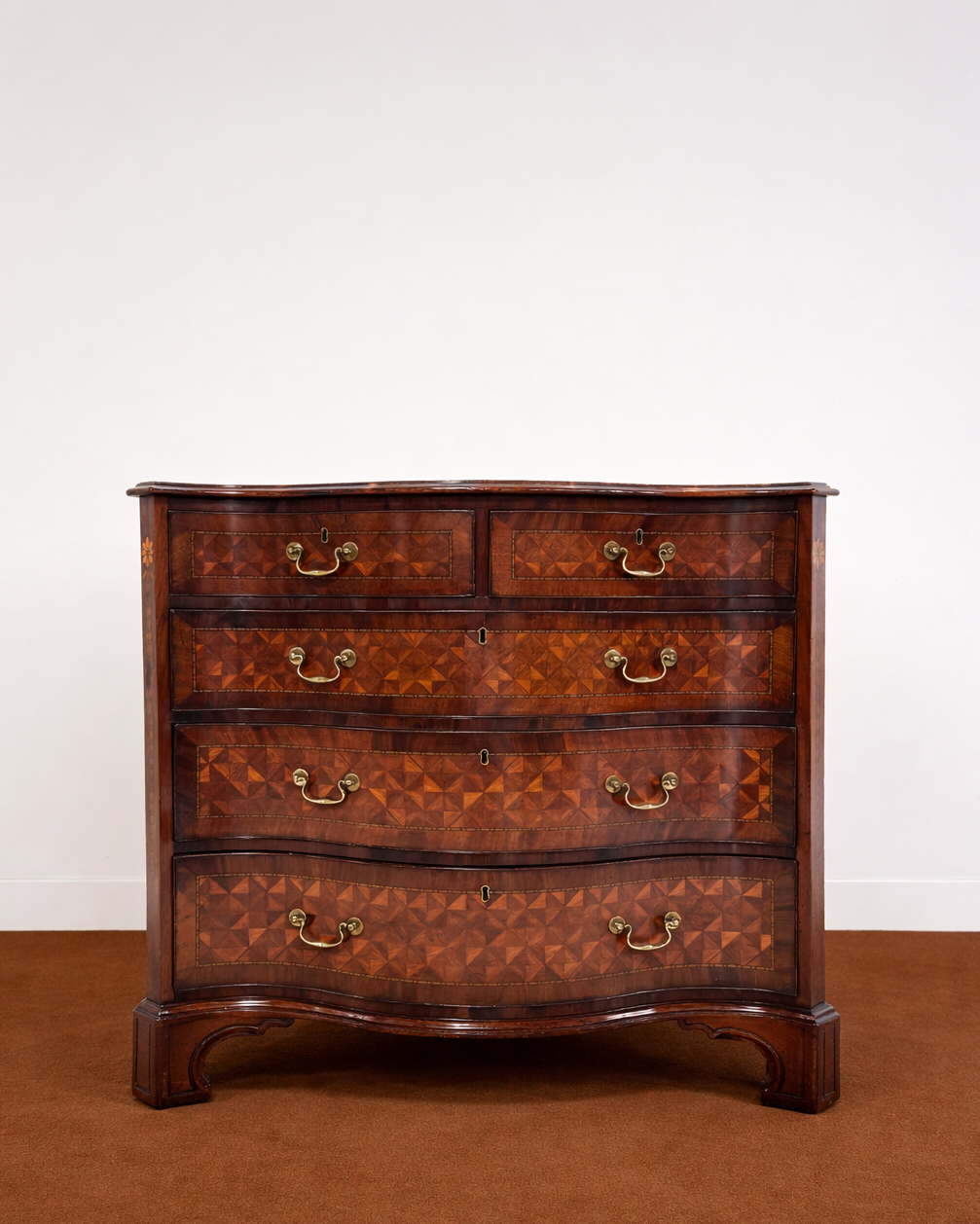A George III Style Mahogany and Marquetry Chest of Drawers