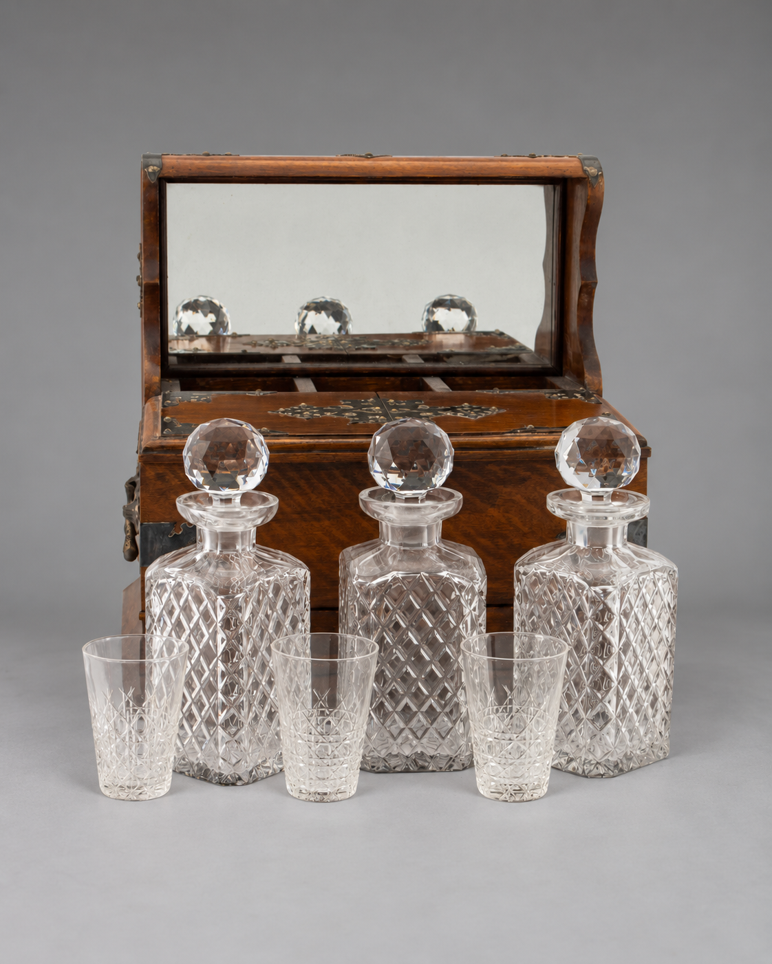 c. 1890 Oak Tabletop Bar Cabinet/Tantalus