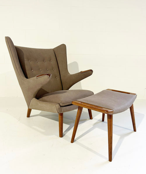 Papa Bear Chair with Ottoman in Loro Piana Nubuck