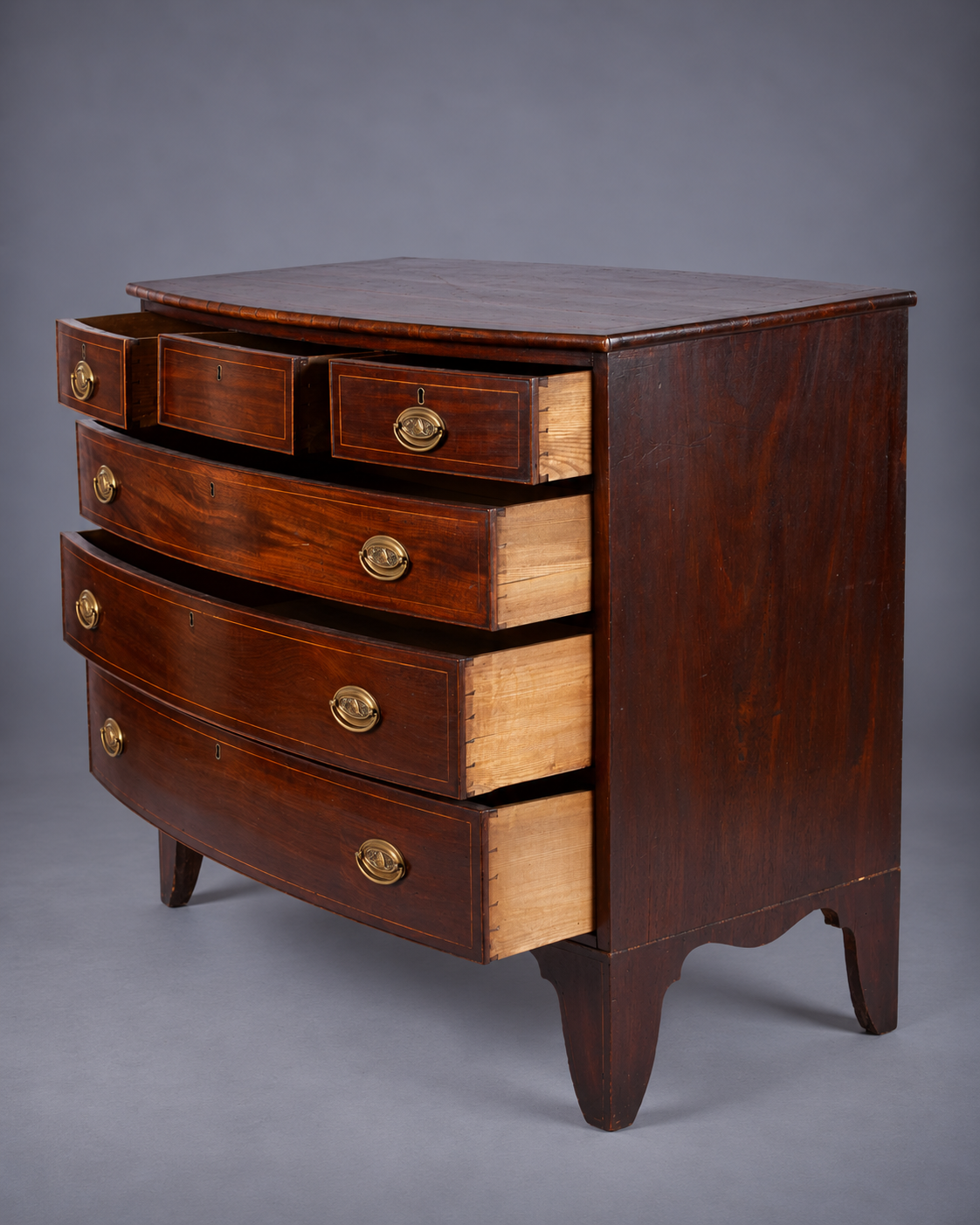 early 19th c. Regency Bowfront Chest of Drawers