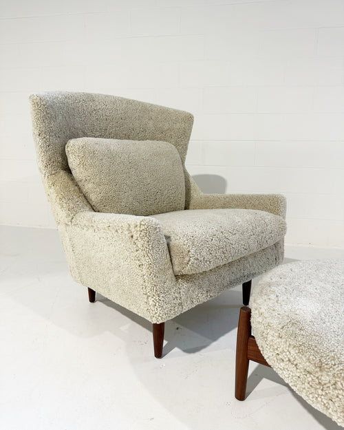 Lounge Chair and Ottoman in Shearling