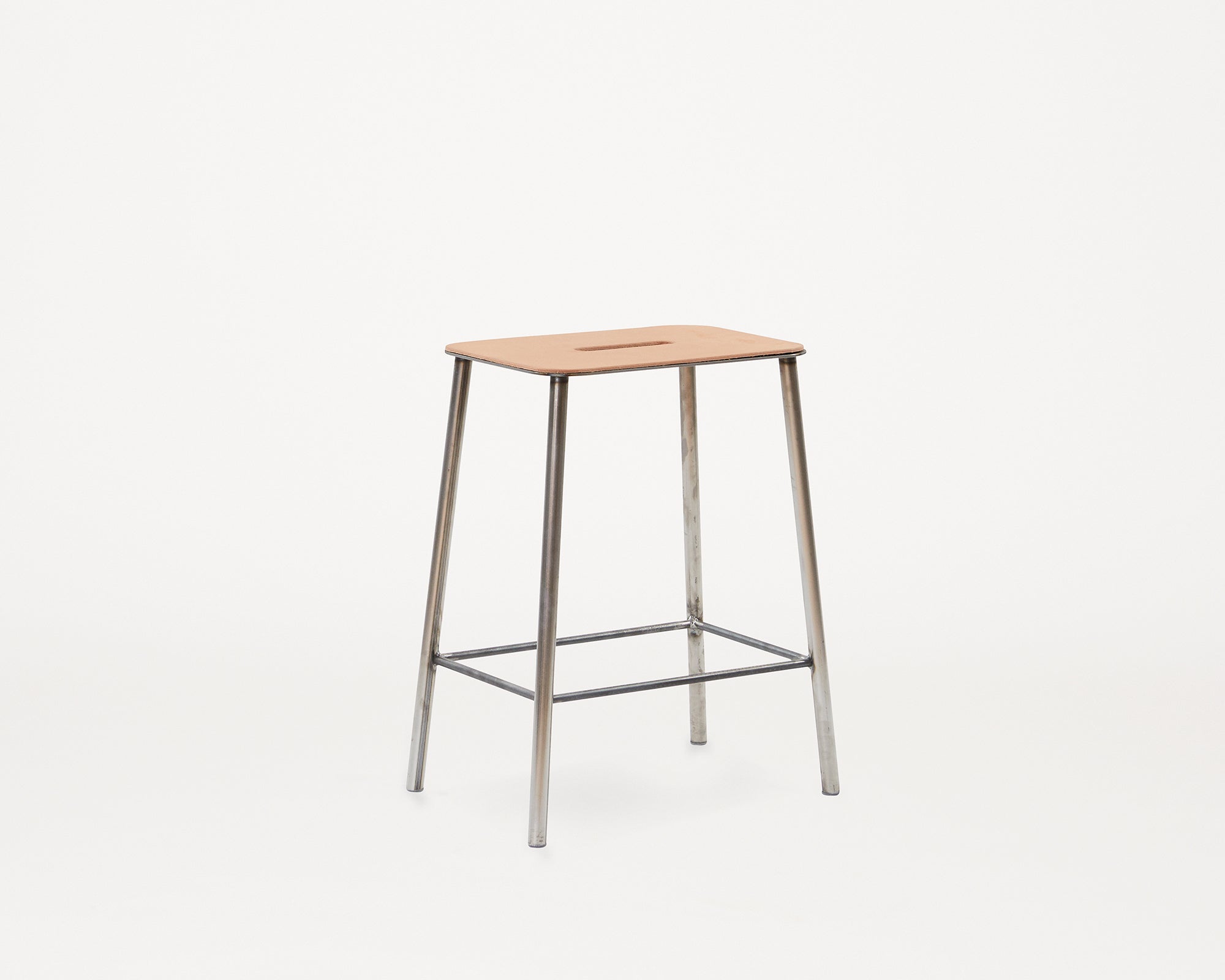Adam Stool | Raw Steel and Natural Leather