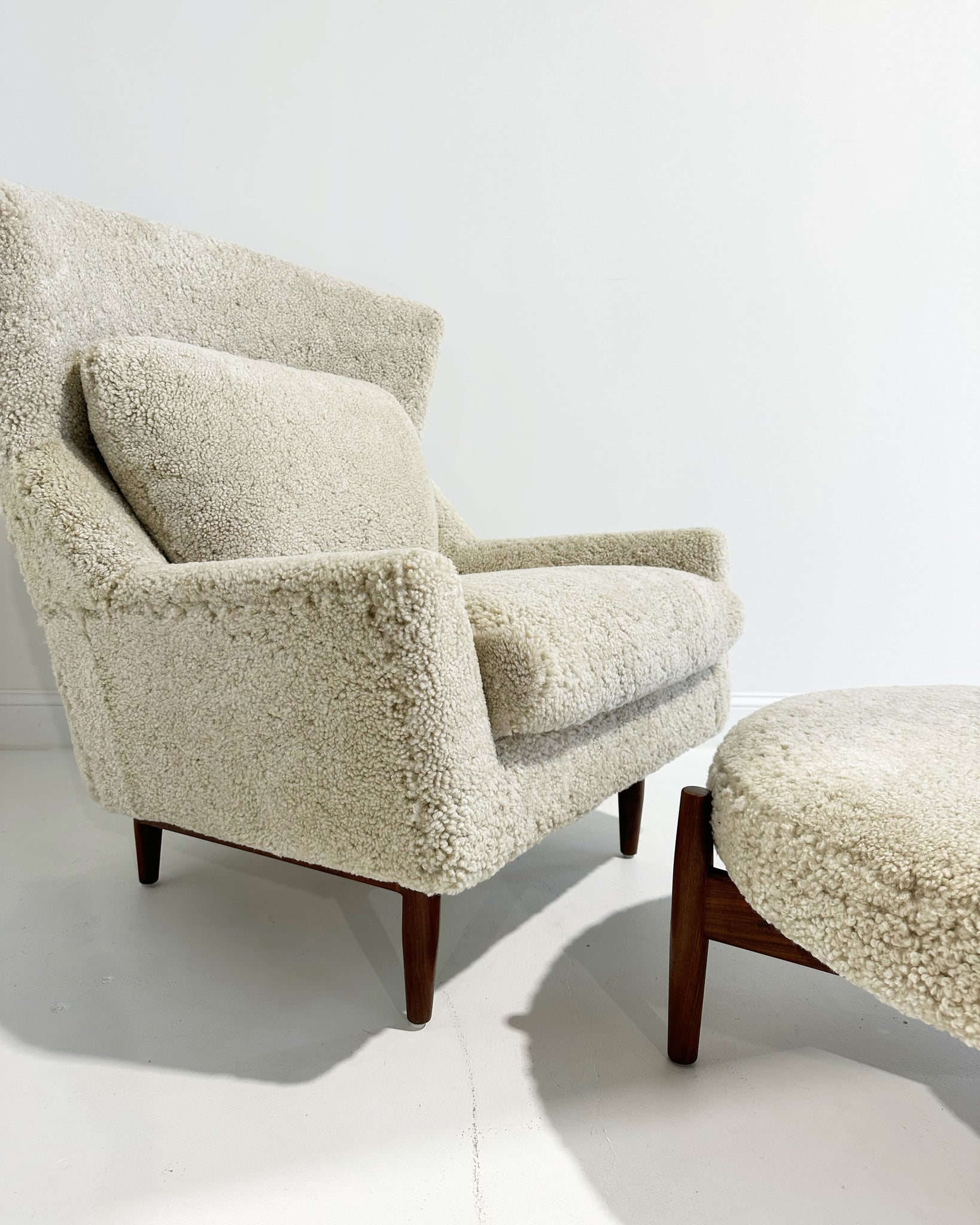 Lounge Chair and Ottoman in Shearling