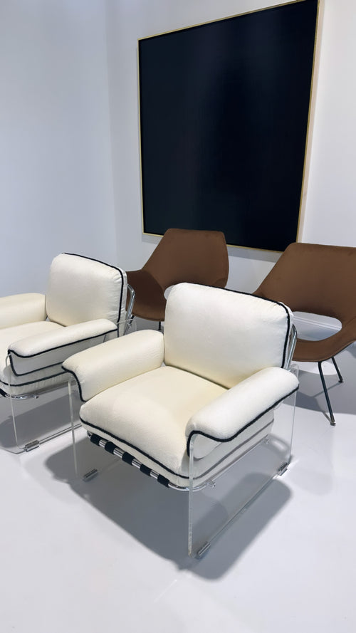 Argenta Lucite Chairs in Inata Alpaca Fabric, pair