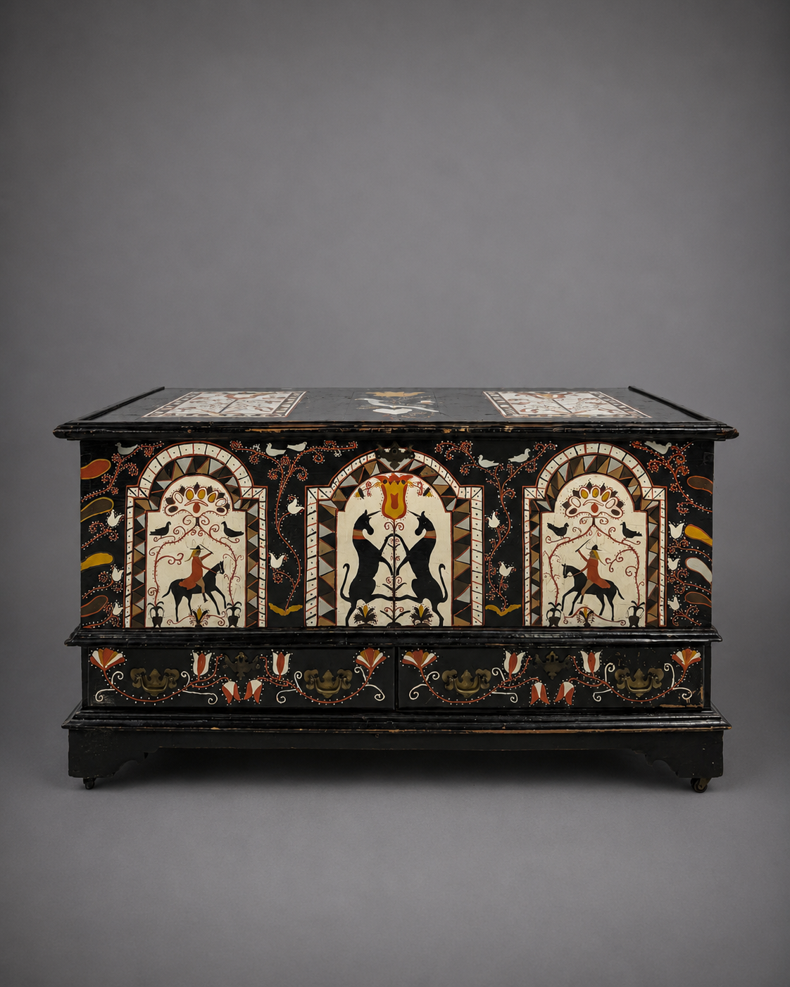 Vintage, Folk Art Hand-Painted Trunk
