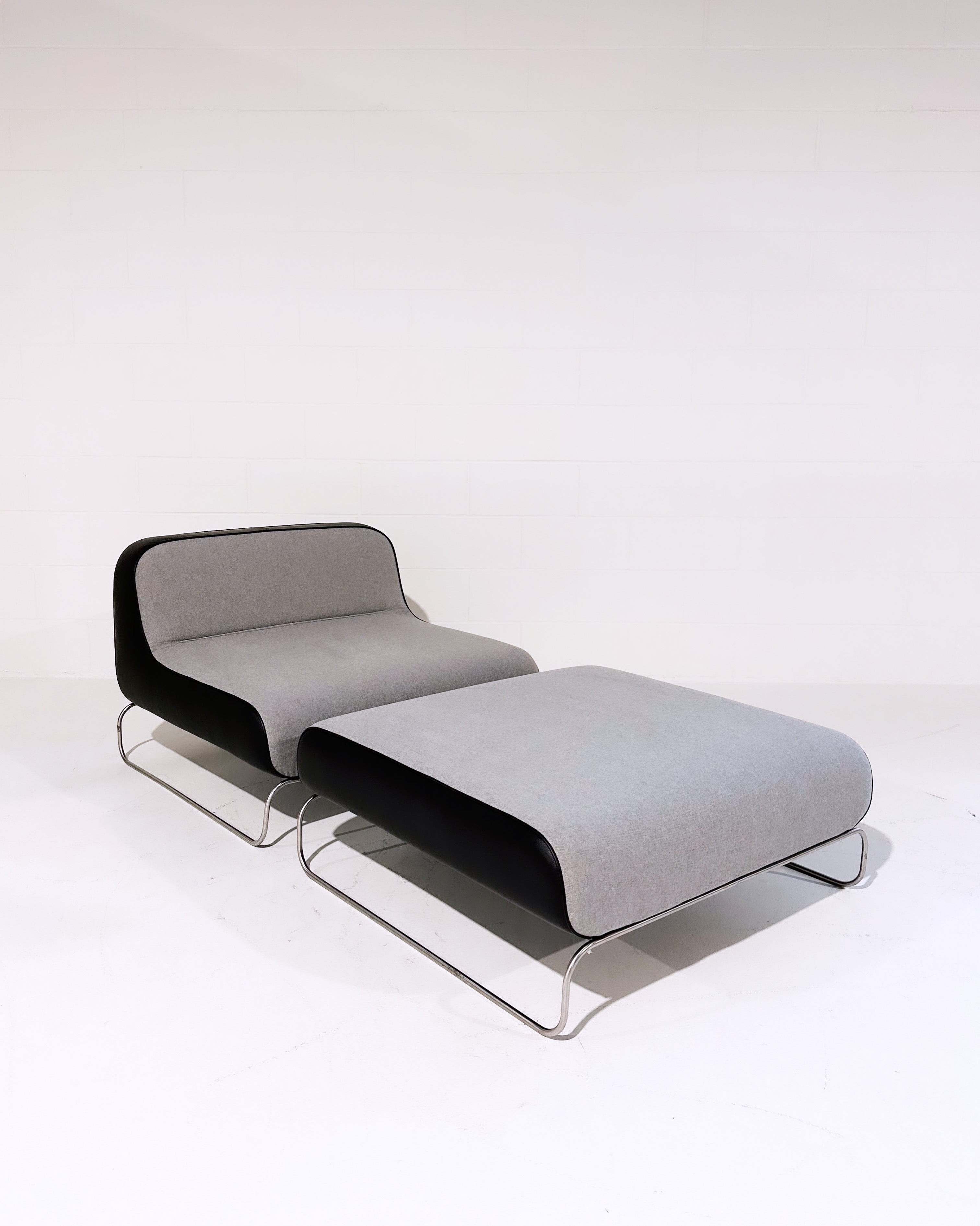 Lounge Chair & Ottoman in Loro Piana Cashmere and Leather