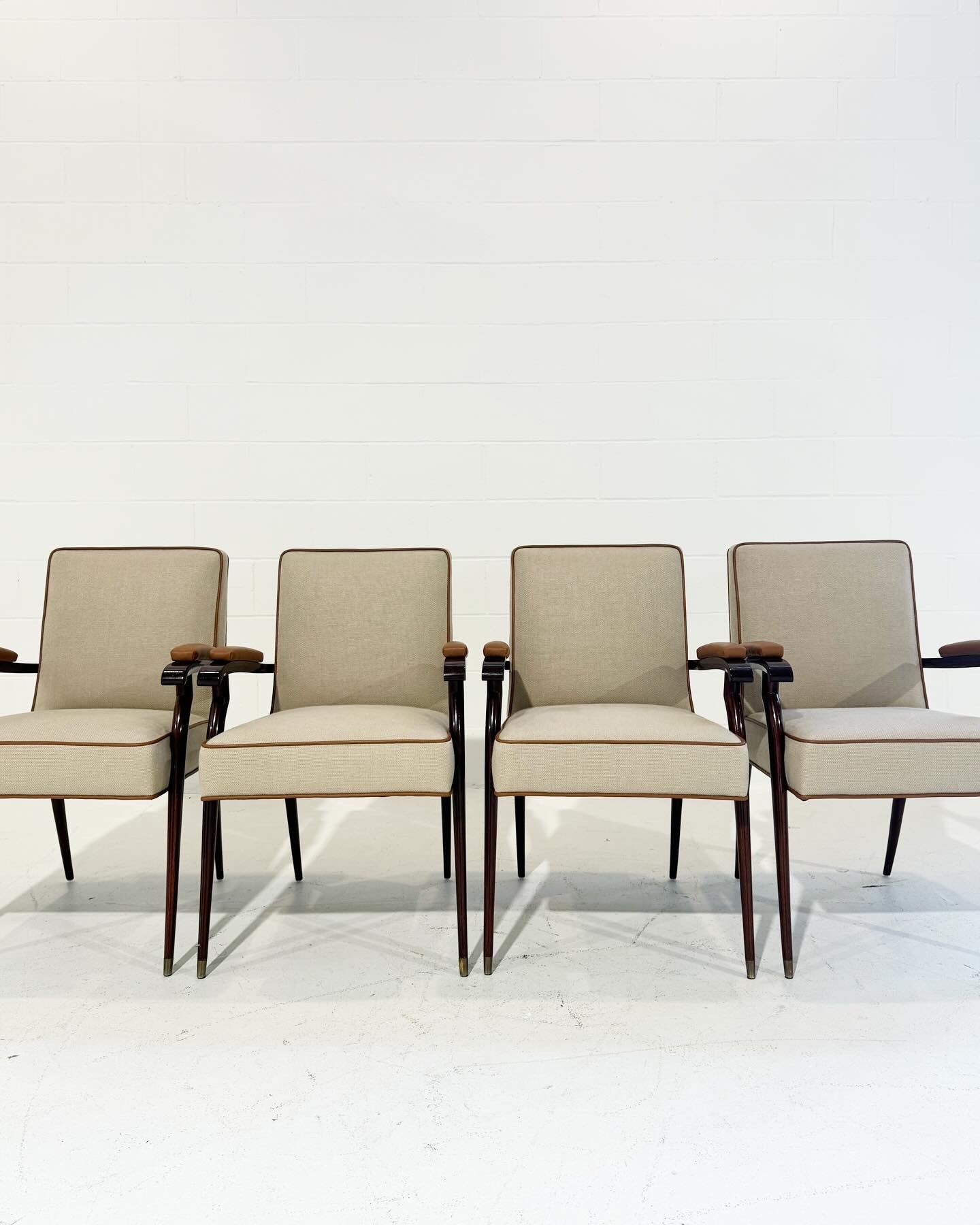 Armchairs in Loro Piana Linen and Leather, Set of 4