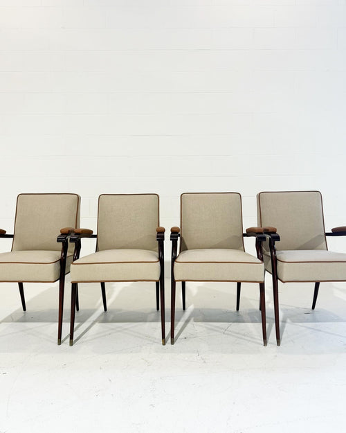Armchairs in Loro Piana Linen and Leather, Set of 4