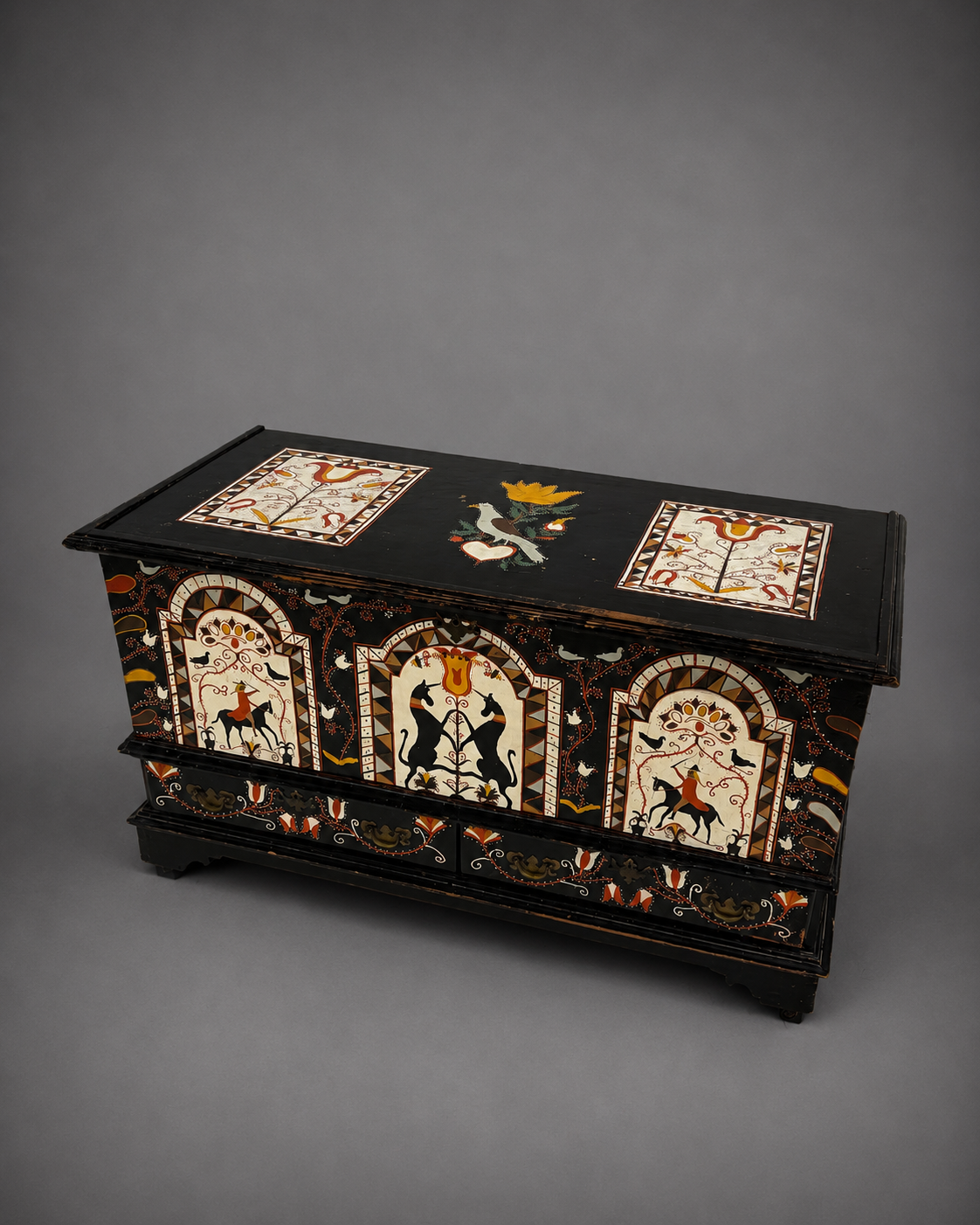 Vintage, Folk Art Hand-Painted Trunk