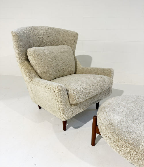 Lounge Chair and Ottoman in Shearling