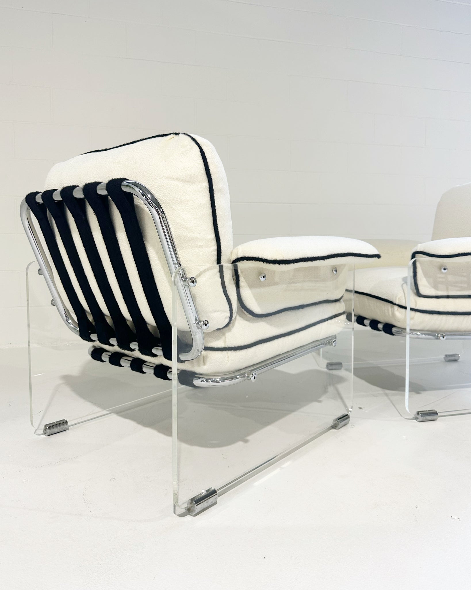 Argenta Lucite Chairs in Inata Alpaca Fabric, pair