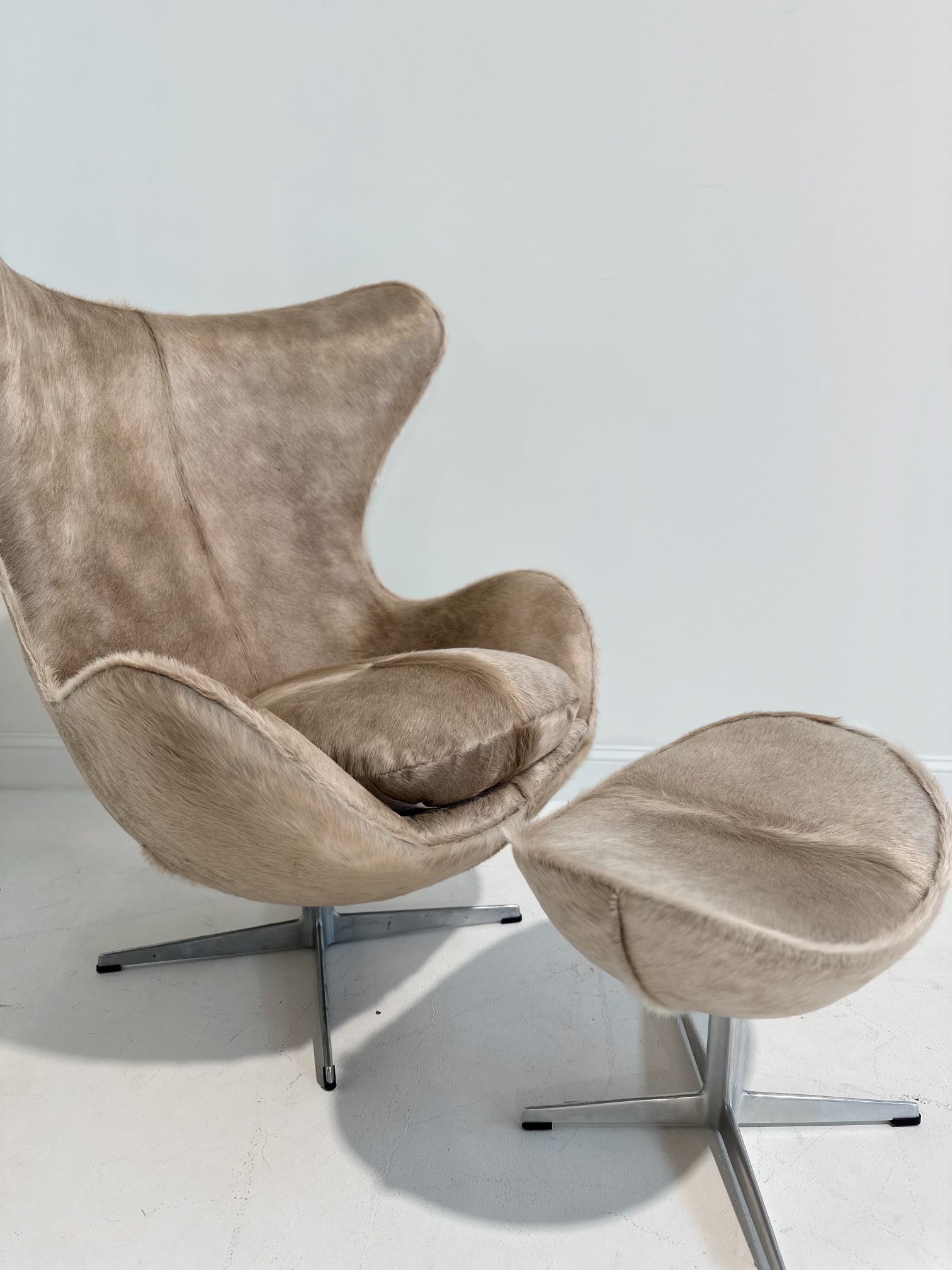 Egg Chair and Ottoman in Brazilian Cowhide