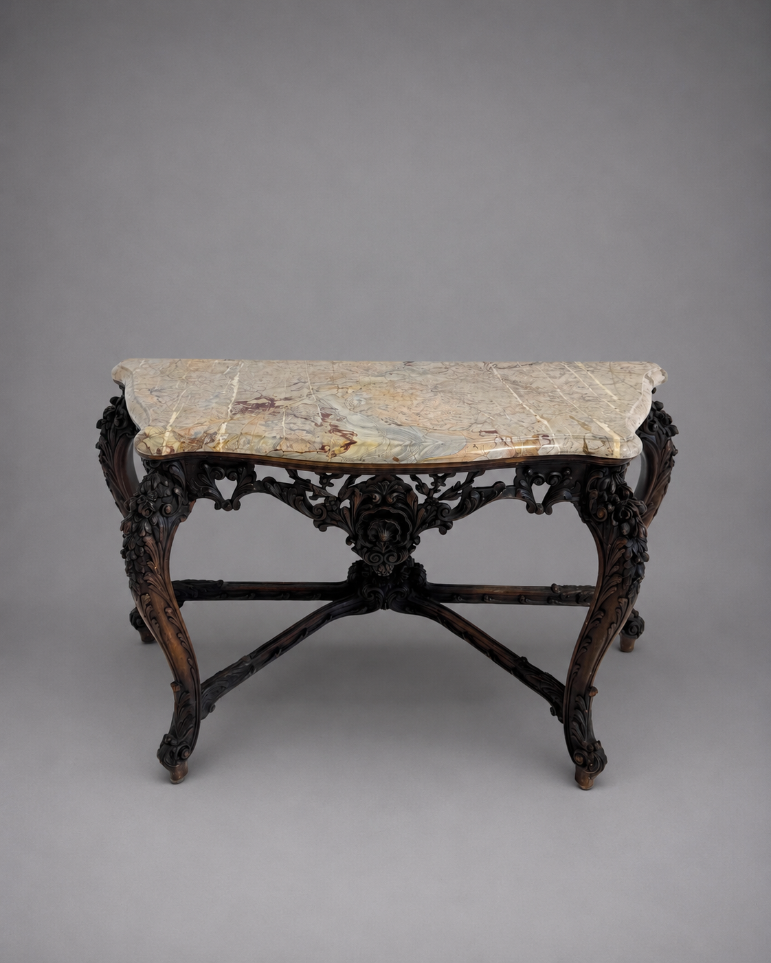 c. 1860s-1880s Italian Carved Walnut Table with Marble Top